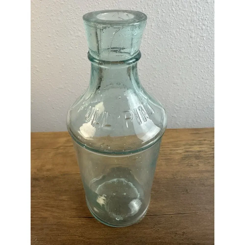 Antique Aqua Glass Full Pint Bottle Embossed U S A Hand Blown Utility Jar